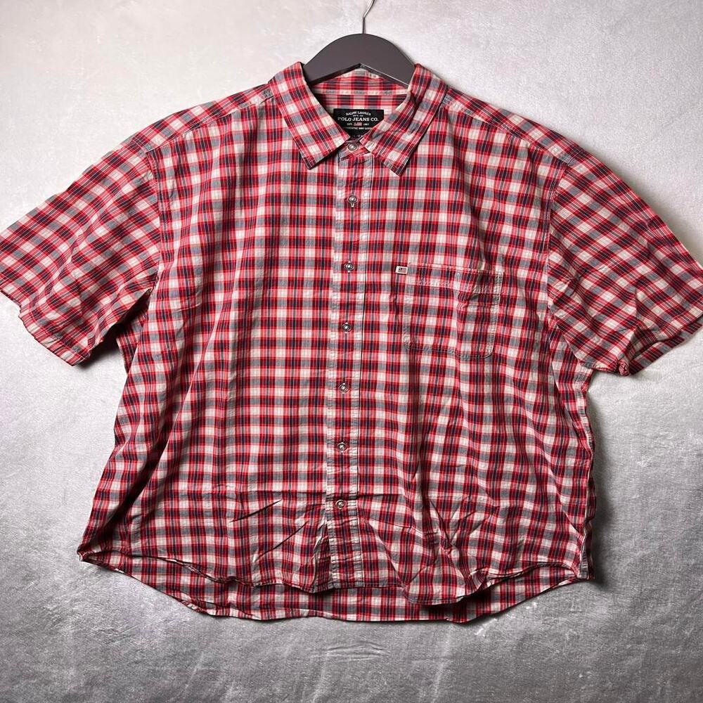 Ralph Lauren Polo Jeans Co Big Tex Button Up Shirt Men's XL Plaid Dad Camp Baggy